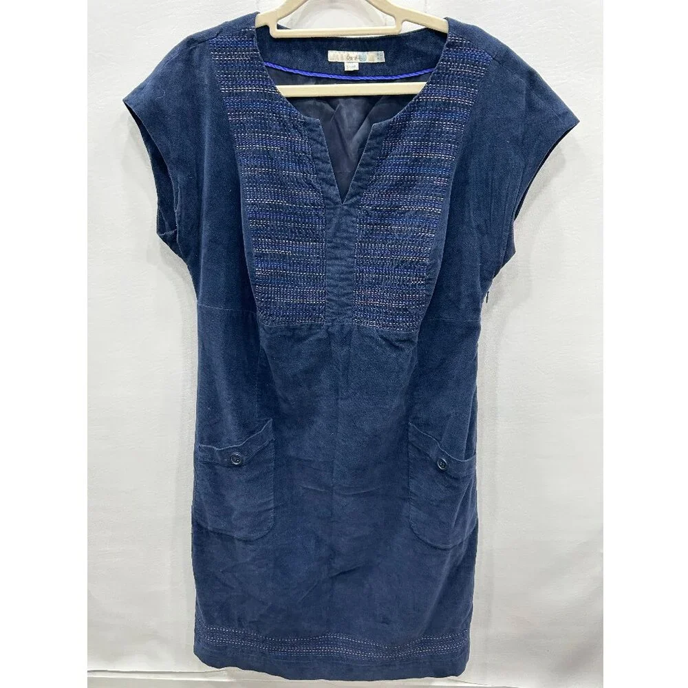 Boden Navy Blue Velvet Suede Feel Tunic Shift Dress with Pockets Size 10R